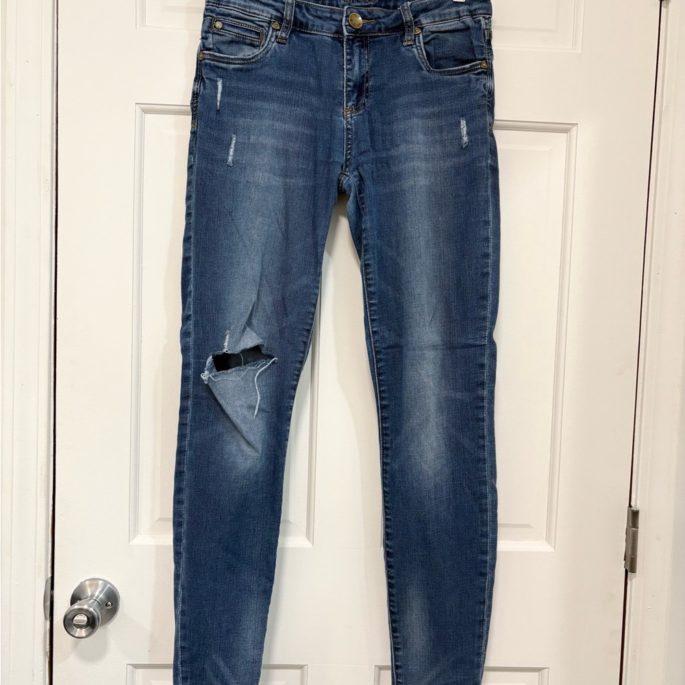 Kut from the Kloth Distressed Jeans Toothpick Skinny‎ Med Wash Mid Rise Denim